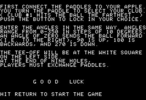 Paddle Fun (Apple II) screenshot: Golf