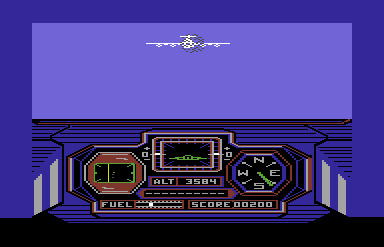 Flyer Fox (Commodore 64) screenshot: The airliner is on fire.