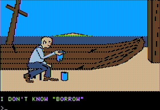 Dark Lord (Apple II) screenshot: Helping an Old Man With His Boat