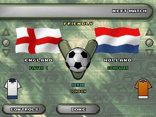 VR Soccer '96 (SEGA Saturn) screenshot: Selecting teams for a friendly match.