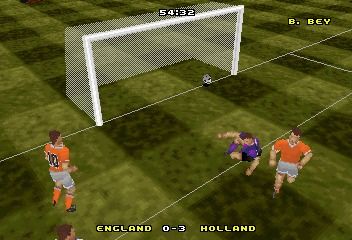 VR Soccer '96 (SEGA Saturn) screenshot: And that's a goal.
