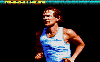 International Sports Challenge (Atari ST) screenshot: Marathon intro picture. Marathon is the first discipline, but will be updated through the whole challenge
