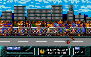 International Sports Challenge (Atari ST) screenshot: Adjusting speed: I choose the slow way. maybe it helps in the end