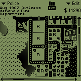 SimCity (Palm OS) screenshot: Building a police station to stop the crime