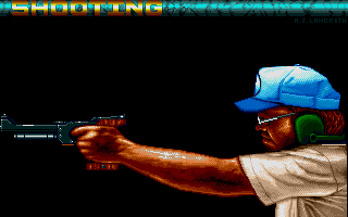 International Sports Challenge (Atari ST) screenshot: Shooting comes up