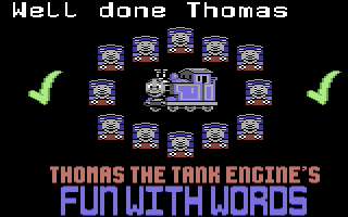 Thomas the Tank Engine's Fun With Words (Commodore 64) screenshot: Well Done Thomas!