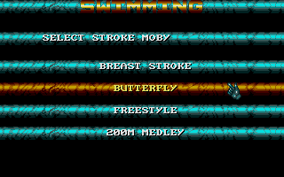 International Sports Challenge (Atari ST) screenshot: Swimming menu