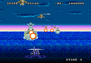Super Thunder Blade (Genesis) screenshot: Died near a ship