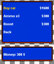 Speed Devils (J2ME) screenshot: The garage in the career mode where you can spend your cash.