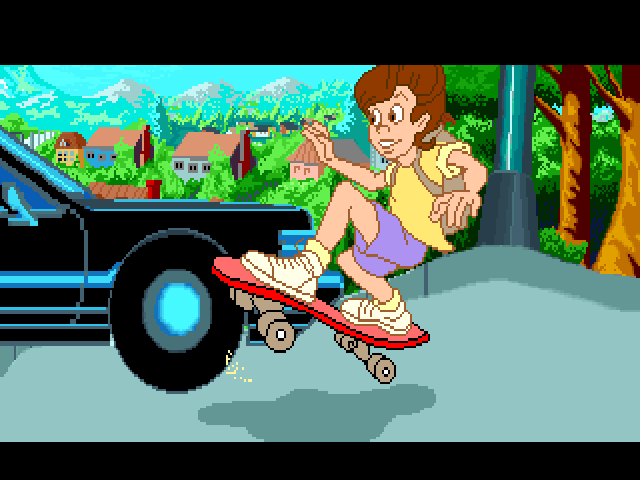 The Adventures of Willy Beamish (Windows) screenshot: Skating recklessly in the opening cinematic (GOG release, CD version)