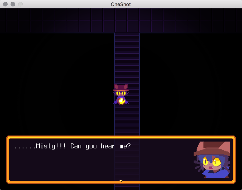 OneShot (Macintosh) screenshot: Niko reacts if the player shuts down the game while they're awake...