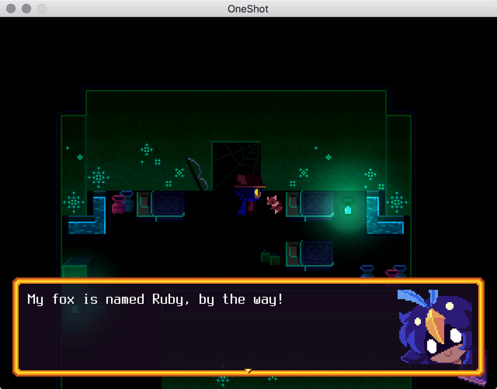 OneShot (Macintosh) screenshot: Alula shows Niko around the important things.