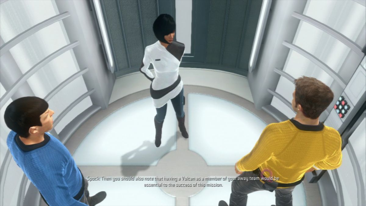 Star Trek (PlayStation 3) screenshot: Discussing the plan of action.
