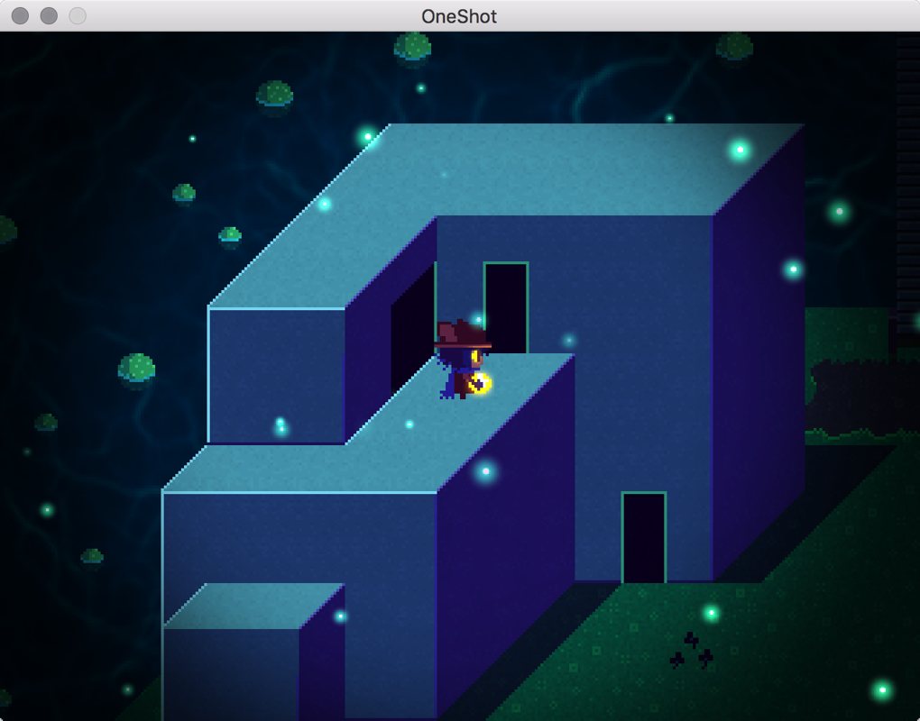 OneShot (Macintosh) screenshot: Climbing up the first building you see gives a gorgeous view of the Glen.
