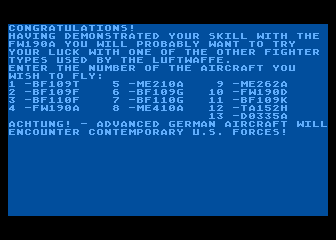 Jagdstaffel (Atari 8-bit) screenshot: SPOILER: Oh, the code unlocks additional play modes!