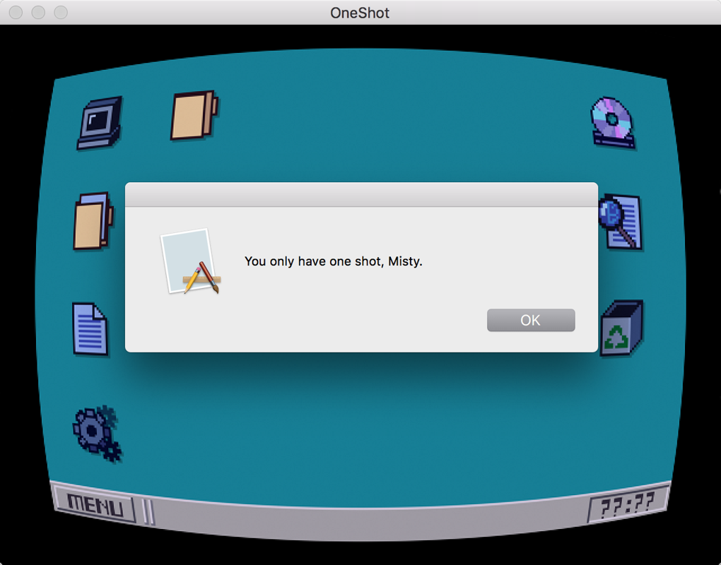 OneShot (Macintosh) screenshot: Sometimes it breaks outside of the game window itself.