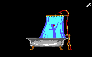 The Colonel's Bequest (DOS) screenshot: Hint: Showers are dangerous! At least certain movies tell us so...