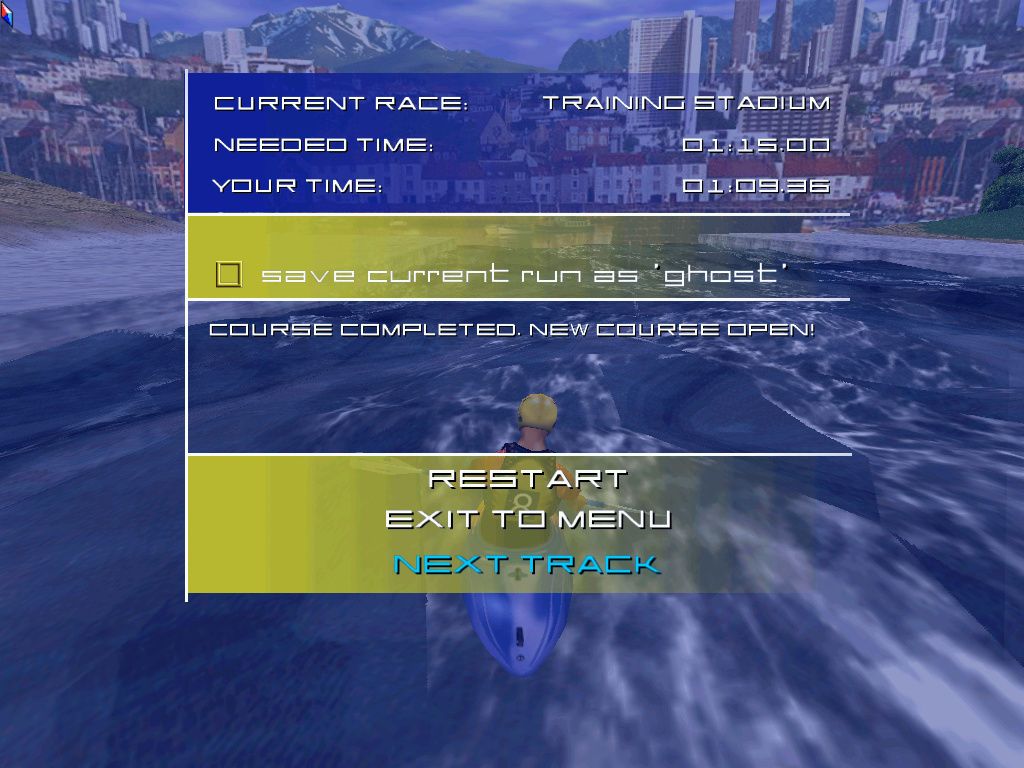 Kayak Extreme (Windows) screenshot: Successfully completed training course