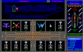 Star Control II (DOS) screenshot: Shipyard. Here you can customize your fleet