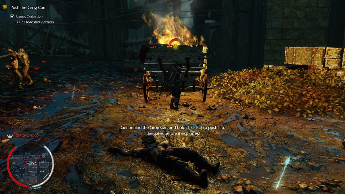 Middle-earth: Shadow of Mordor (Windows) screenshot: WE MUST PUSH LITTLE CART!