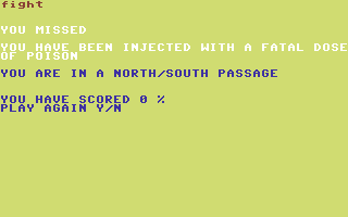 Velnor's Lair (Commodore 64) screenshot: Dead. Play again?