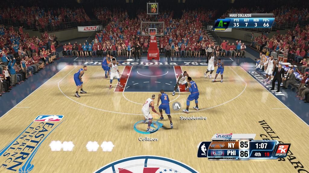 NBA 2K14 (PlayStation 4) screenshot: Knicks trying to fight back in the closing seconds.