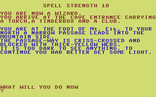 Velnor's Lair (Commodore 64) screenshot: Start of your quest.
