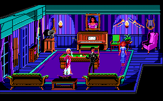 The Colonel's Bequest (DOS) screenshot: Billiards Room (EGA / TANDY)