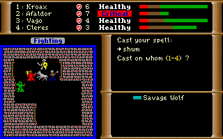 The Dark Heart of Uukrul (DOS) screenshot: Spells and Prayers have to be typed in.