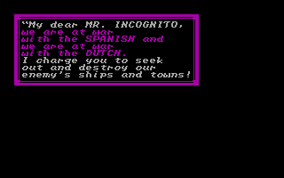 Sid Meier's Pirates! (DOS) screenshot: Mission from Governor