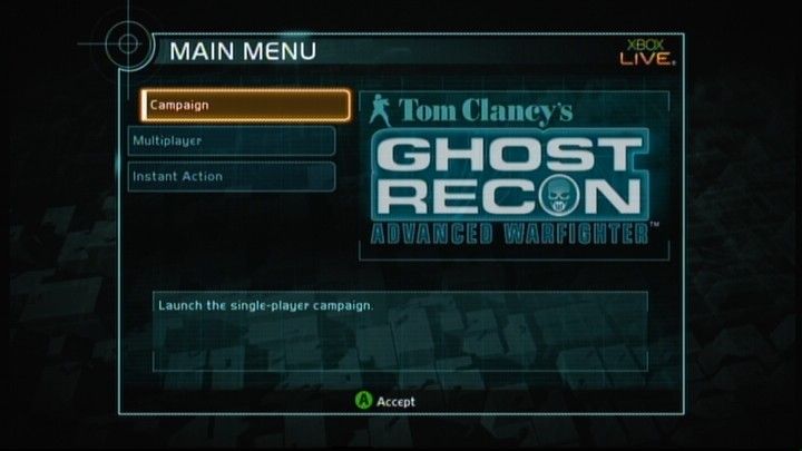 Tom Clancy's Ghost Recon: Advanced Warfighter (Xbox 360) screenshot: Main menu