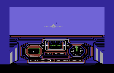 Flyer Fox (Commodore 64) screenshot: You must defend this airliner against incoming bandits.