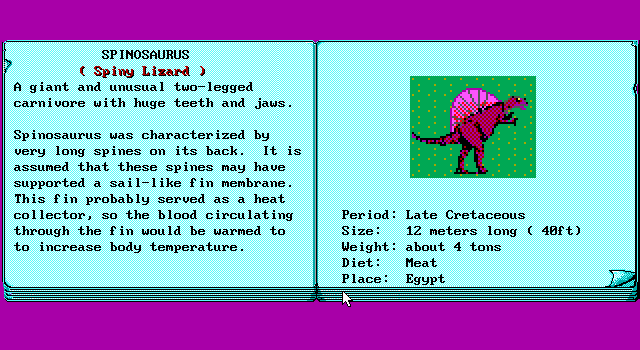 Dinosaur Predators (DOS) screenshot: Learn a bit more about your natural predator.