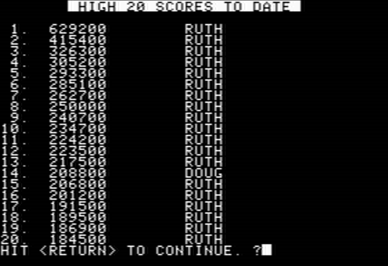 Queen of Hearts (Apple II) screenshot: High Score Display