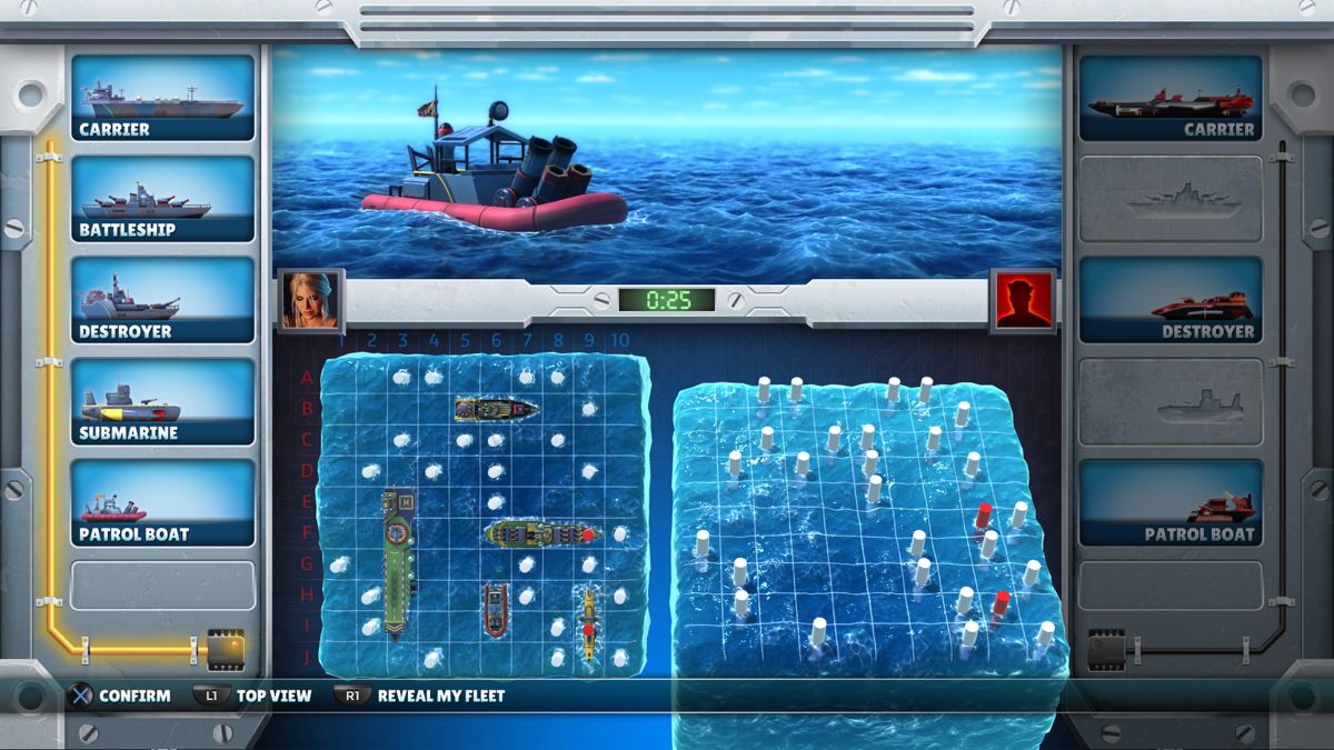 Battleship (PlayStation 4) screenshot: Board can be switched to top-down view