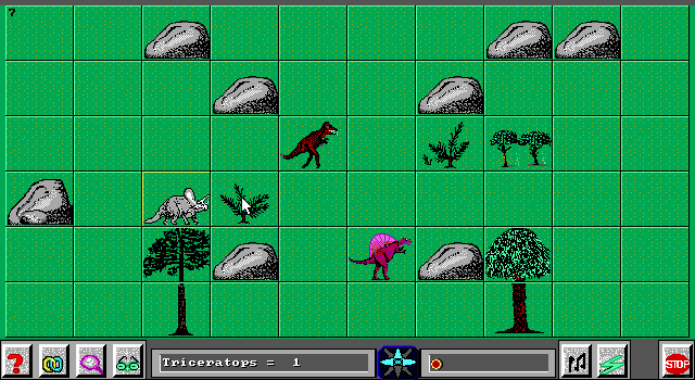 Dinosaur Predators (DOS) screenshot: If it were only as simple as "eat or be eaten" ... often you get stuck with both.