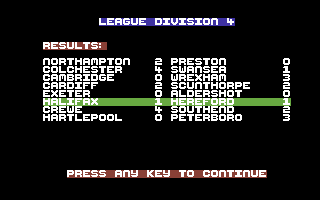 Striker (Commodore 64) screenshot: Results.