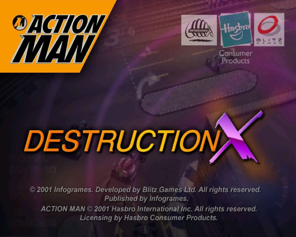 Action Man: Destruction X (Windows) screenshot: The title screen follows a picture of Action Man looking suitably broody and the Action Man logo