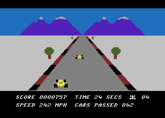 Death Race (Atari 8-bit) screenshot: Snow has fallen