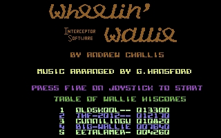 Wheelin' Wallie (Commodore 64) screenshot: Title Screen.