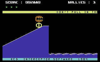 Wheelin' Wallie (Commodore 64) screenshot: Need to clear that water.