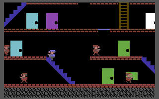 Gumshoe (Commodore 64) screenshot: Taking the escalator.