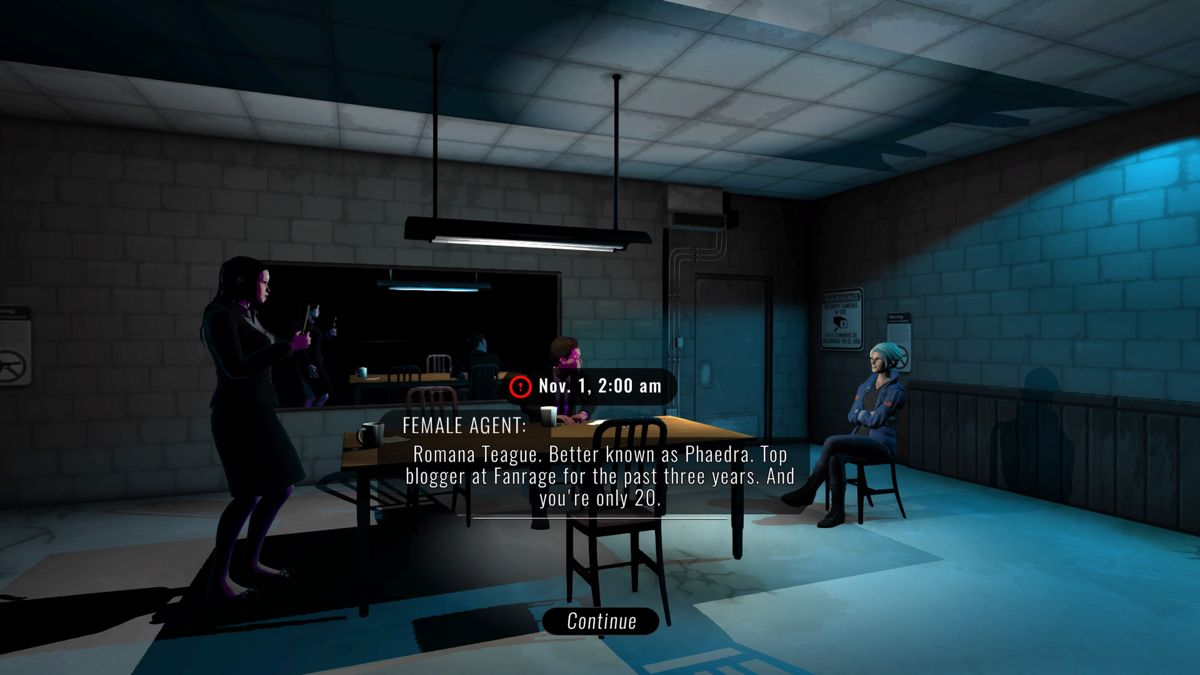 Knee Deep (PlayStation 4) screenshot: A couple of agents are questioning Romana