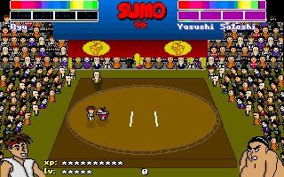 Super Sumo Wrestling 2002 (DOS) screenshot: In the middle of a round