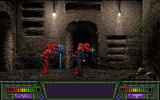 L'Eternauta: Gli Invasori della Città Eterna (DOS) screenshot: Fighting aliens shaped like giant insects