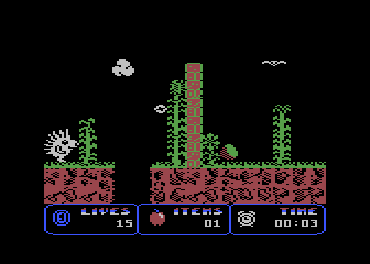 Spiky Harold (Atari 8-bit) screenshot: Entrance to underground