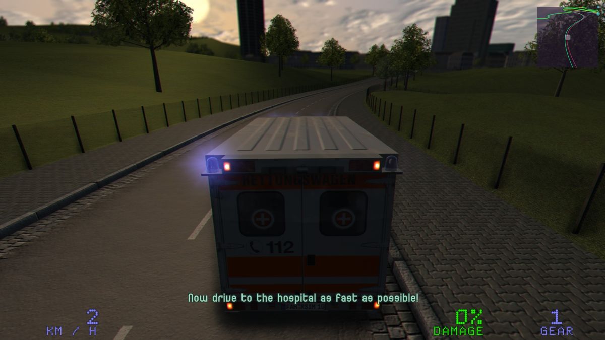 Driving Simulator 2012 (Windows) screenshot: Got the patient aboard, time to return to the hospital
