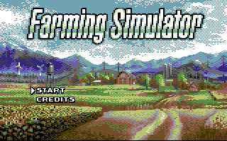 Farming Simulator 19: C64 Edition (Commodore 64) screenshot: Title screen and main menu.