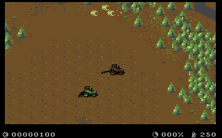 Farming Simulator 19: C64 Edition (Commodore 64) screenshot: Empty field with red Case IH Magnum tractor with plow and green Fendt 700 tractor with seeder.