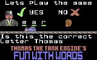Thomas the Tank Engine's Fun With Words (Commodore 64) screenshot: Lively letters.